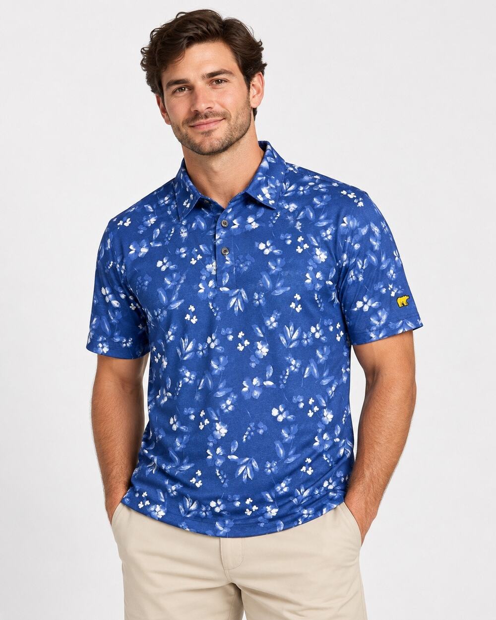 Jack Nicklaus Men’s Golf Polo Shirt Medium Blue Floral Performance NWT